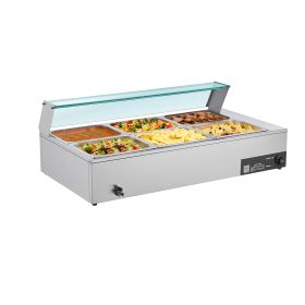 Commercial Food Warmer, 1500W Electric Stainless Steel Steam Food Warmer with Glass Cover