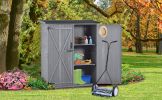 Outdoor 5.3ft Hx4.6ft L Wood Storage Shed Tool Organizer; Garden Shed; Storage Cabinet with Waterproof Asphalt Roof; Double Lockable Doors; 3-tie