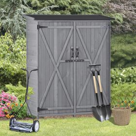 Outdoor 5.3ft Hx4.6ft L Wood Storage Shed Tool Organizer; Garden Shed; Storage Cabinet with Waterproof Asphalt Roof; Double Lockable Doors; 3-tie (Color: Gray)